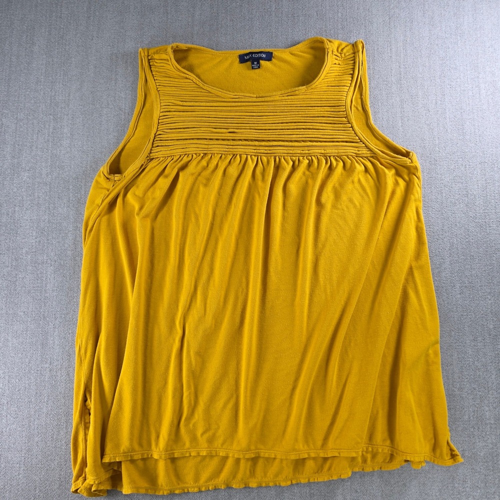 Max Edition Sleeveless Top Womens Size M Yellow Pintuck Pleated Gathered Tank